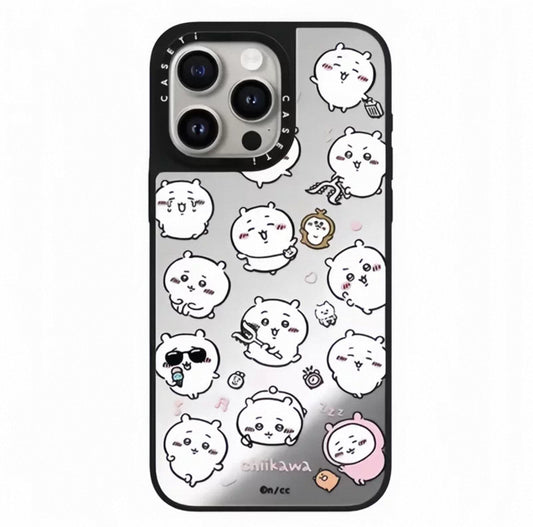 Japanese Cartoon ChiiKawa Mirror Phone Case | ChiiKawa Hachiware Usagi Medley Fun Pose Silver Full Screen - iPhone Case 11 12 13 14 15 16 17 Pro Promax
