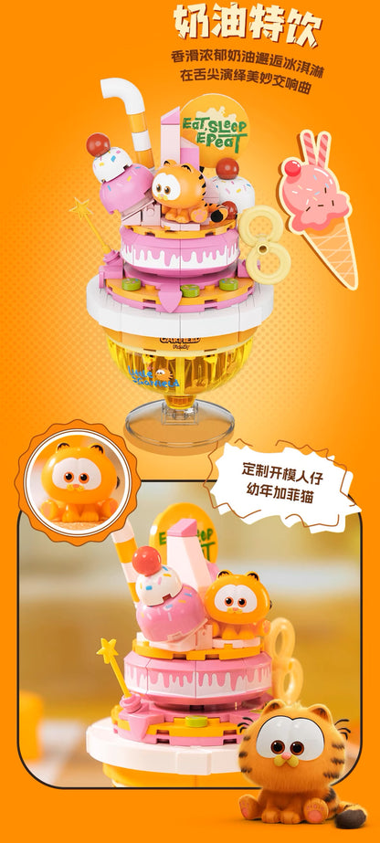Pan Tasy x Garfield Family | Strawberry Creamy Drink - Lovely Cat Exotic Shorthair Building Blocks Toy Collections