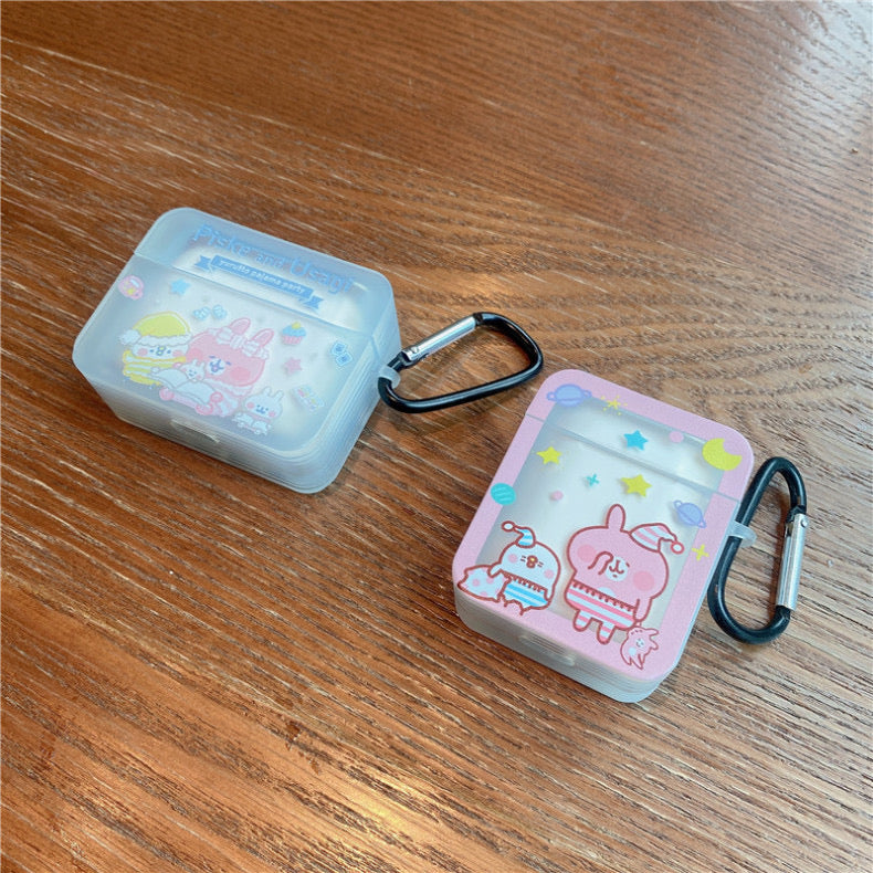 Japanese Cartoon Kanahei | Sleepy Party Pajamas Pink Rabbit and White Chicken - AirPods AirPodsPro AirPods3 Case Pink and White
