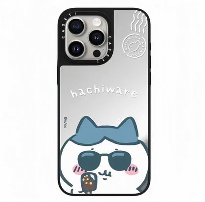 Japanese Cartoon ChiiKawa Mirror Phone Case | ChiiKawa Hachiware Usagi Wear Sunglass and Eating Icecream Silver - iPhone Case 11 12 13 14 15 16 17 Pro Promax