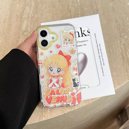 Japanese Cartoon Sailor Moon Gittler Colour Clear Case Version | Sailor Moon Mercury Mars Jupiter Venus - iPhone Case PLUS SE2 XS XR X 11 12 13 14 15 16 16e 17 17e Pro Promax 12mini 13mini
