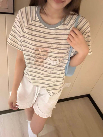 Korean Fashion Cute Animals Style T-Shirt Series | Vintage Bear & Rabbit Teddy - Kawaii Fashion Items