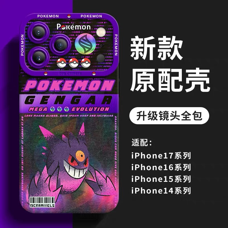 Japanese Cartoon Pokemon Silicone Case MEGA Evolution Holographic Version Part1 | Charmander X Y Greninja LucarioZ Gengar Absol Dragonite Zeraora 8 Styles - iPhone Case PLUS SE2 XS XR X 11 12 13 14 15 16 16e 17 17e Pro Promax 12mini 13mini