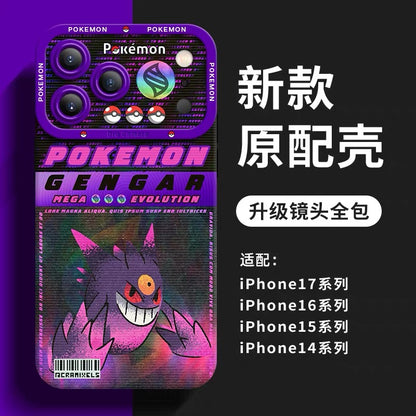 Japanese Cartoon Pokemon Silicone Case MEGA Evolution Holographic Version Part1 | Charmander X Y Greninja LucarioZ Gengar Absol Dragonite Zeraora 8 Styles - iPhone Case PLUS SE2 XS XR X 11 12 13 14 15 16 16e 17 17e Pro Promax 12mini 13mini