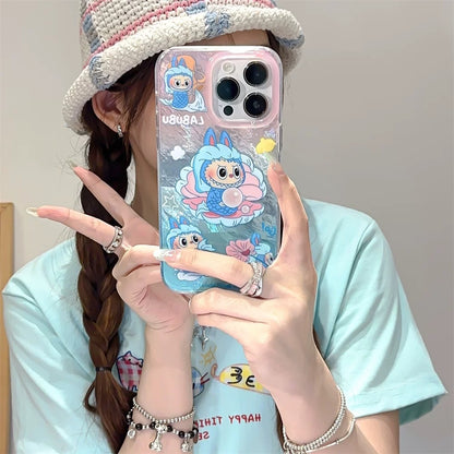 Cute Cartoon Labubu Zimomo Little Mermaid with Pearl - iPhone Case 12 13 14 15 16 Pro Promax