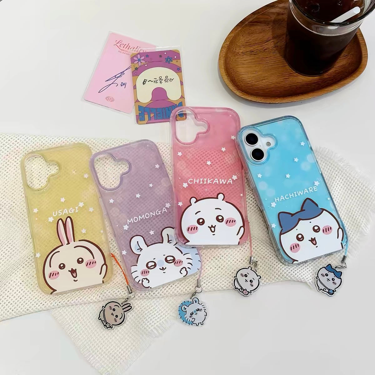 Japanese Cartoon ChiiKawa Gittler Colour Clear Case with Phone Strape | Say Hi Chiikawa Hachiware Usagi Momonga - iPhone Case Plus SE2 11 12 13 14 15 16 16e 17 17e Pro Promax 12mini 13mini- Phone Case Samsung Galaxy S26 S25 S24 S23 S22 S21 FE Ultra Edge