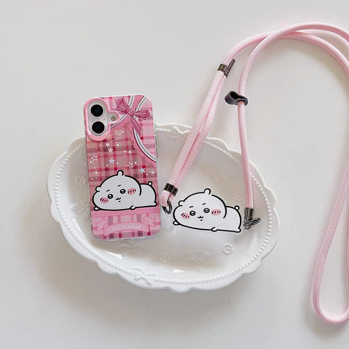 Japanese Cartoon Phone Back Clip with Phone Lanyard | Chiikawa Pink & Mint Green - for All Smart Phones (副本)