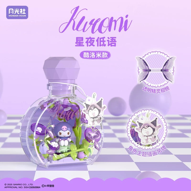 Sanrio Characters The Flower Angel in Perfume Bottle | Hello Kitty My Melody Kuromi Cinnamoroll Pompompurin Pochacco - Building Blocks Toy Collectable Mystery Blind Box with LED Light