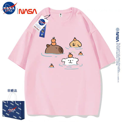 Cute Cartoon Doggie Maltese Puppy Style T-Shirt Series | Maltese Hot Spring with Capybara Part1 - Kawaii Fashion Items for Child & Adult