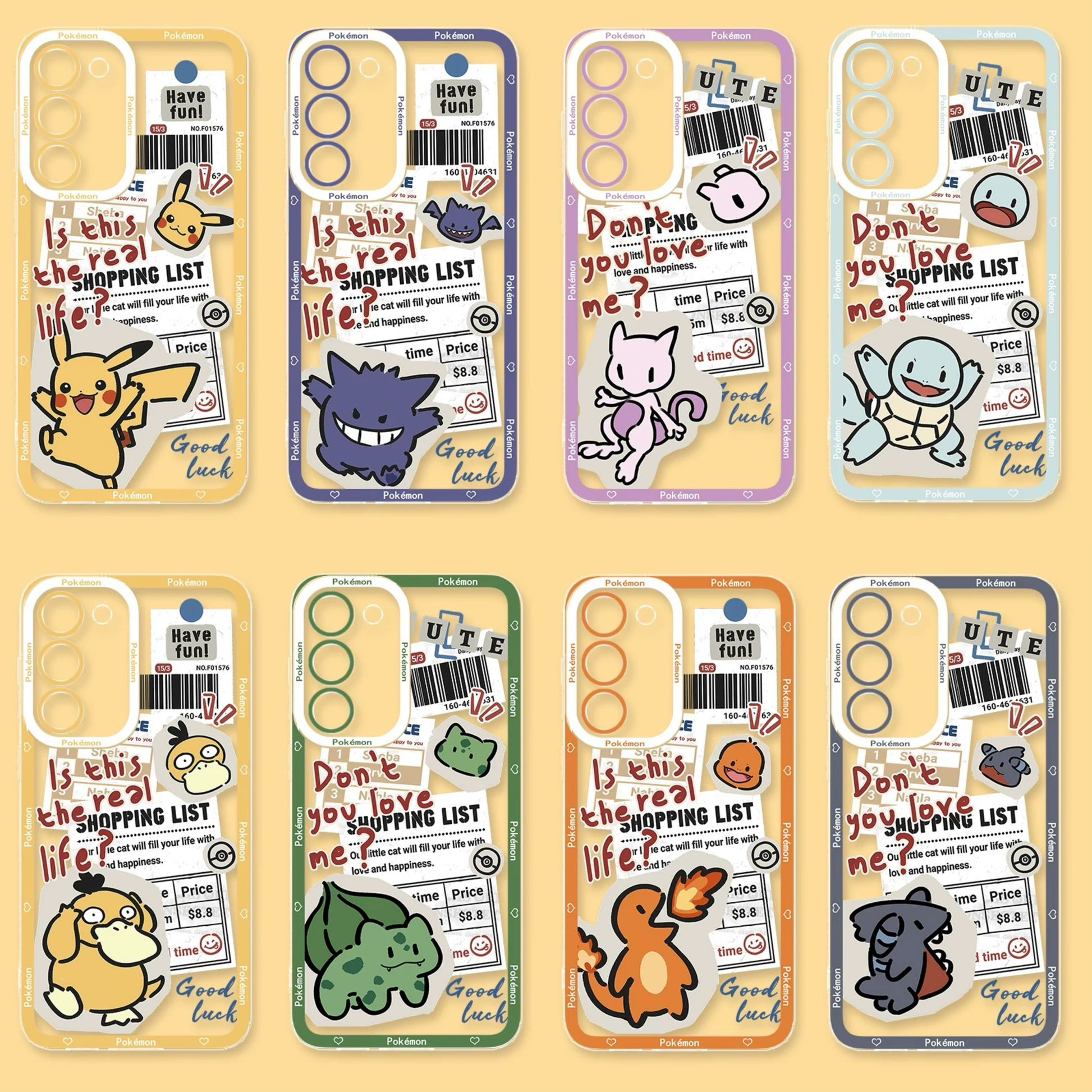 Japan Cartoon Have Fun Cute Memo Version | Pikachu Gengar Mewtwo Squirtle Psyduck Bulbasaur Charmander Gible - Phone Case Samsung Galaxy S26 S25 S24 S23 S22 S21 FE Ultra Edge