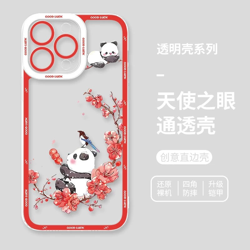 Cute Animal Panda | Chinese Ink Painting Red Version - iPhone Case PLUS SE2 XS XR X 11 12 13 14 15 16 16e 17 17e Pro Promax 12mini 13mini