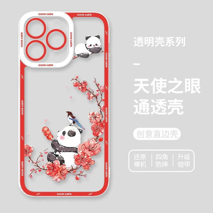 Cute Animal Panda | Chinese Ink Painting Red Version - iPhone Case PLUS SE2 XS XR X 11 12 13 14 15 16 16e 17 17e Pro Promax 12mini 13mini