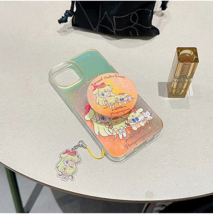 Japanese Cartoon iPhone Case with Strap | Laser Sailor Girl X Hello Kitty Kuromi Cinnamorll Pompompurin - iPhone Case Phone Case 7 8 PLUS SE2 XS XR X 11 12 13 14 15 Pro Promax 12mini 13mini