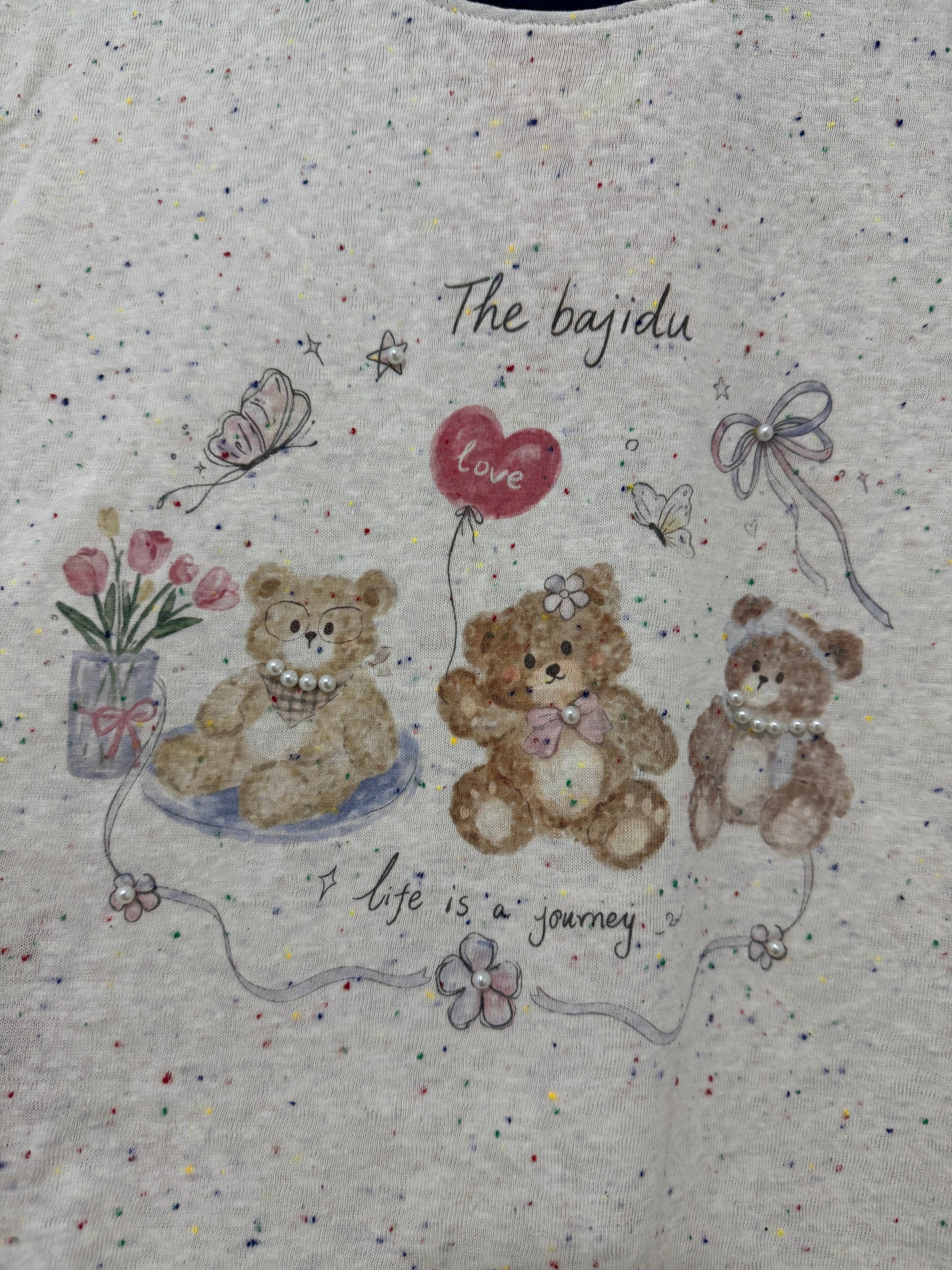 Korean Fashion Cute Animals Style T-Shirt Series | Vintage 3 Teddy Bear with Pearl - Kawaii Fashion Items