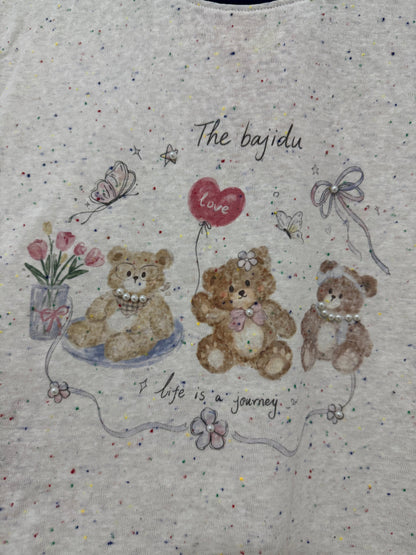 Korean Fashion Cute Animals Style T-Shirt Series | Vintage 3 Teddy Bear with Pearl - Kawaii Fashion Items