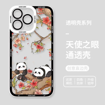 Cute Animal Panda | Chinese Ink Painting Black Version - iPhone Case PLUS SE2 XS XR X 11 12 13 14 15 16 16e 17 17e Pro Promax 12mini 13mini