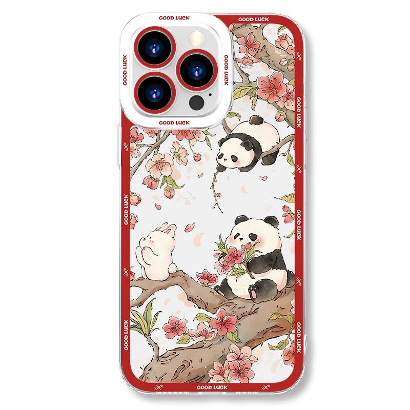 Cute Animal Panda | Chinese Ink Painting Red Version - iPhone Case PLUS SE2 XS XR X 11 12 13 14 15 16 16e 17 17e Pro Promax 12mini 13mini