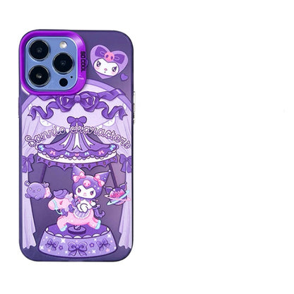 Japanese Cartoon Sanrio Merry Go Round | Kuromi with Friends Laser Colour Clear - iPhone Case 11 12 13 14 15 16 Pro Promax