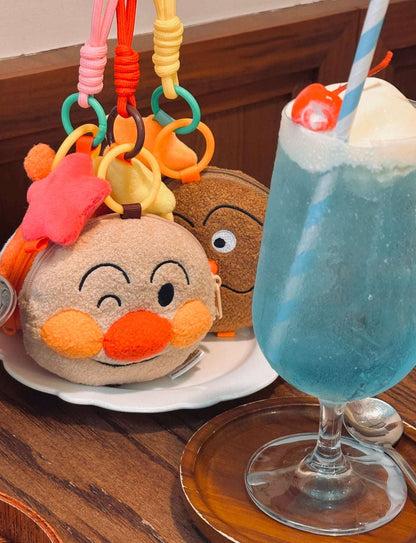 Japan Cartoon Anpanman Mini Purse Bag Keychain with Star | Anpanman Uncle Jam Currypanman Shokupanman Baikinma Dokin-chan - Coin Bag Keychain Can put in Airpods EarPhone