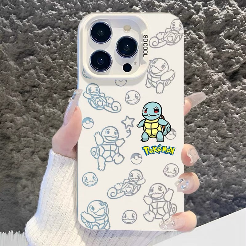Japanese Cartoon Pokemon Matt & Silver Case Part1 | Pikachu Eevee Mew Bulbasaur Squirtle Charmander 6 Styles - Phone Case Samsung Galaxy S26 S25 S24 S23 S22 S21 FE Ultra Edge