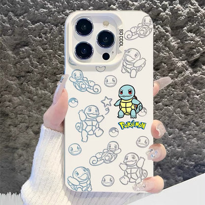 Japanese Cartoon Pokemon Matt & Silver Case Part1 | Pikachu Eevee Mew Bulbasaur Squirtle Charmander 6 Styles - Phone Case Samsung Galaxy S26 S25 S24 S23 S22 S21 FE Ultra Edge
