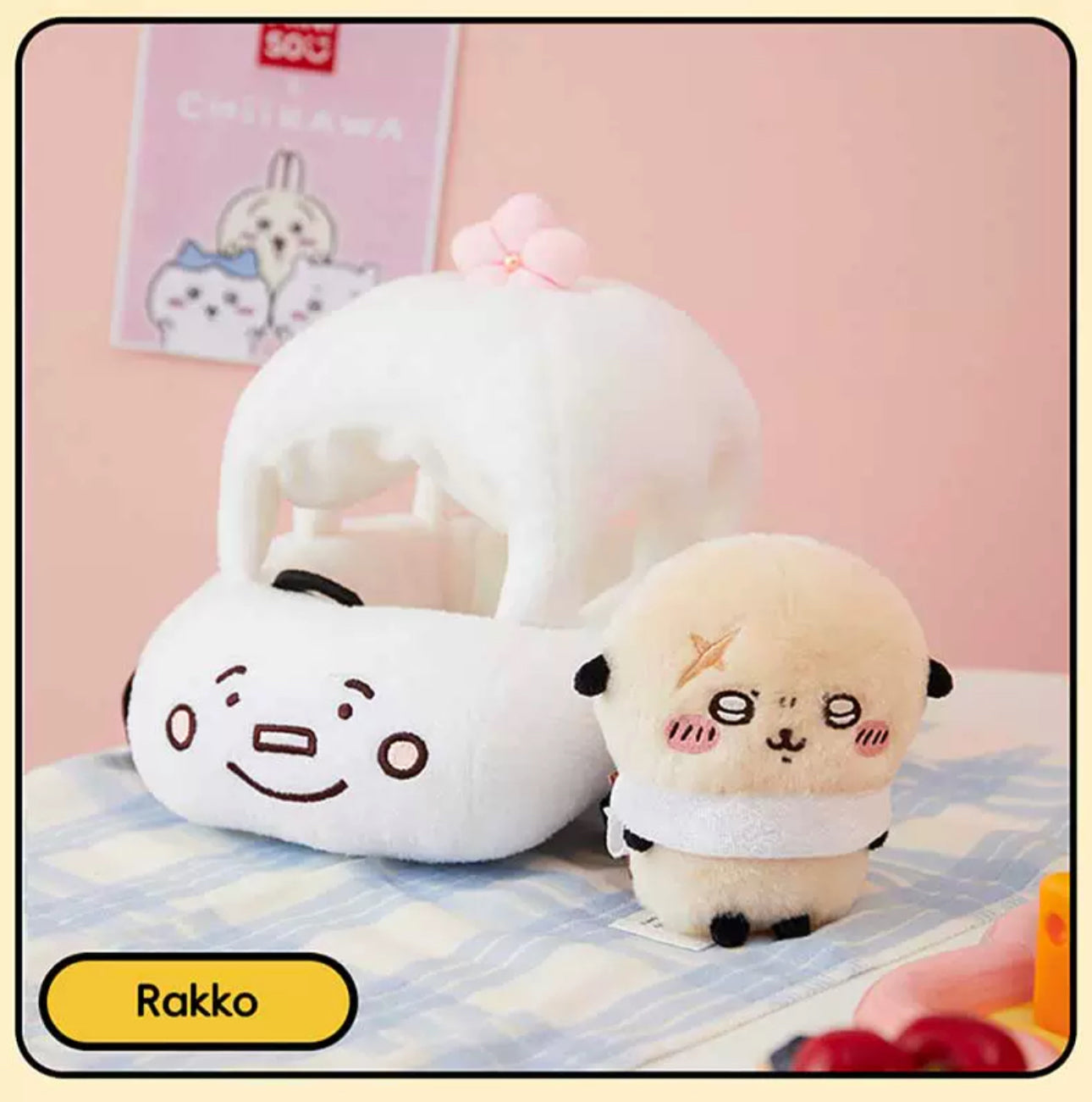 ChiiKawa X Miniso | Rakko with Car Plush Doll - Kawaii Doll Plush Cute Doll Decoration