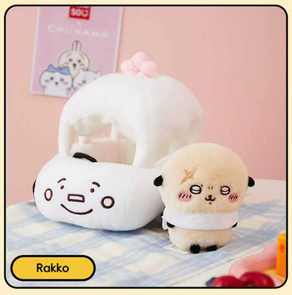 ChiiKawa X Miniso | Rakko with Car Plush Doll - Kawaii Doll Plush Cute Doll Decoration