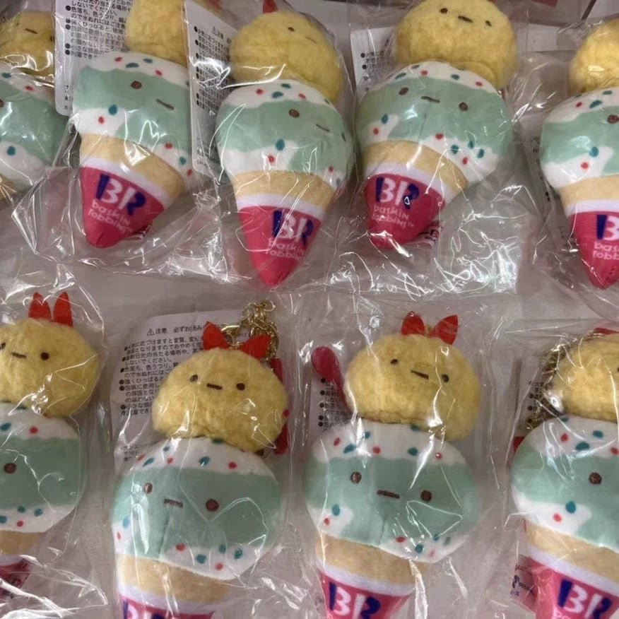 Japan Cartoon Sumikko Gurashi x BR Ice Cream Version Keychain | Shirokuma Ebifurai No Shippo Tokage - Mini Plush Doll 10cm Keychain