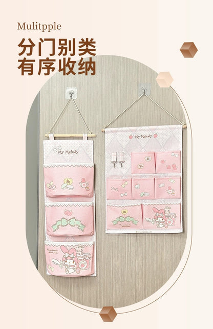 Japanese Cartoon Sanrio with Friends 2 Style Wall Hanging Storage Caddy Bag | Hello Kitty My Melody Kuromi Cinnamoroll Pochacco -  3 or 7 Pockets Bedroom Girl Gift