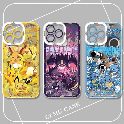 Japan Cartoon Pokemon Evolution Drawing Version | Pikachu Gengar Squartle - iPhone Case PLUS SE2 XS XR X 11 12 13 14 15 16 16e 17 17e Pro Promax 12mini 13mini