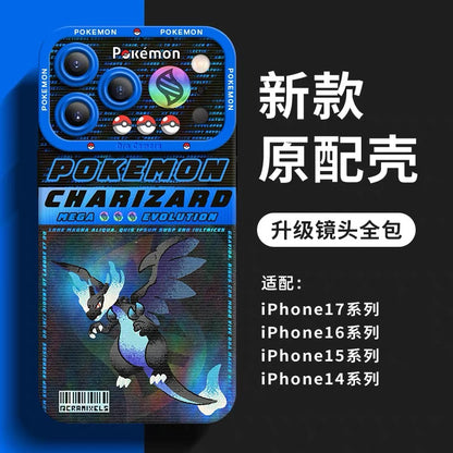 Japanese Cartoon Pokemon Silicone Case MEGA Evolution Holographic Version Part1 | Charmander X Y Greninja LucarioZ Gengar Absol Dragonite Zeraora 8 Styles - iPhone Case PLUS SE2 XS XR X 11 12 13 14 15 16 16e 17 17e Pro Promax 12mini 13mini