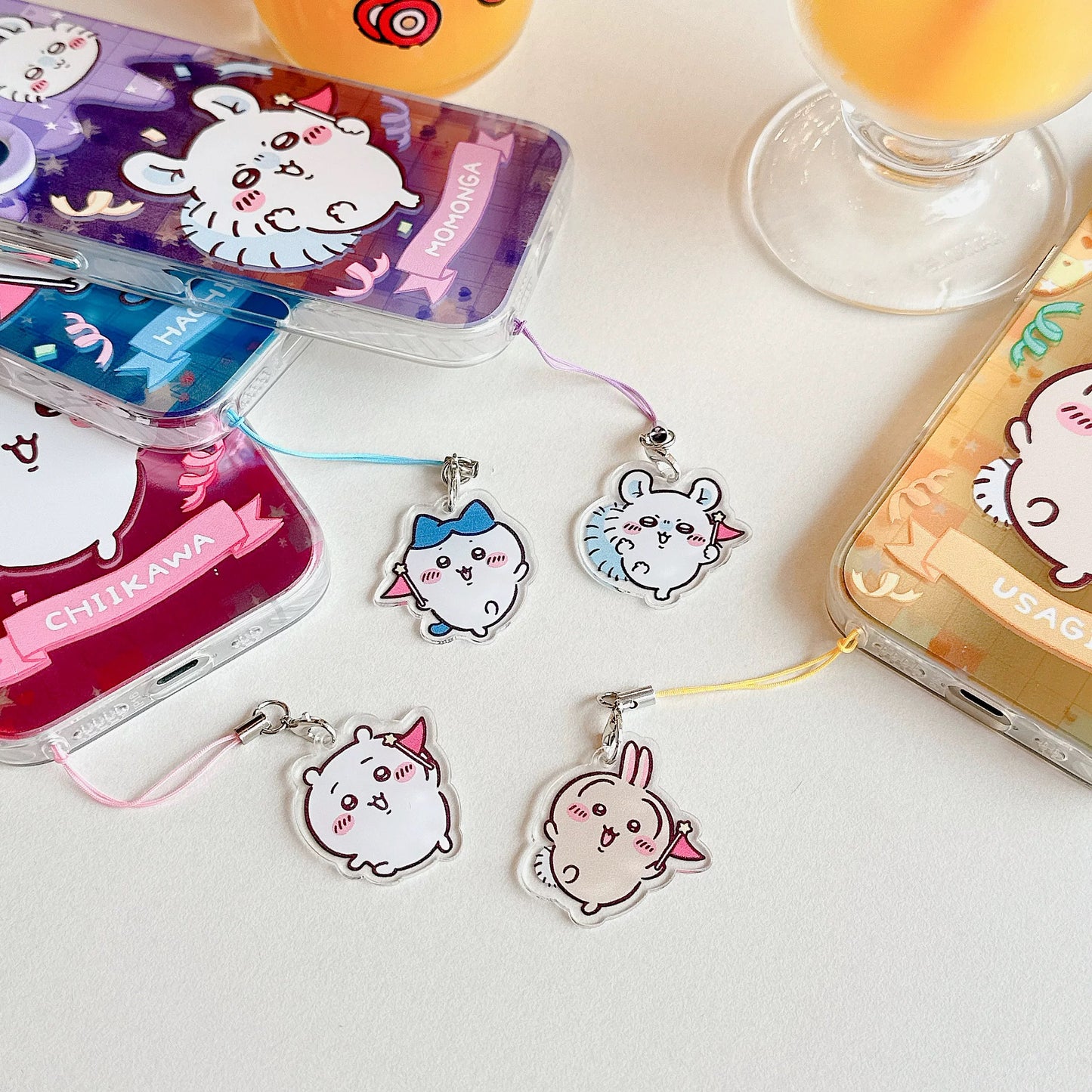 Japanese Cartoon ChiiKawa Phone Case with Strap | Laser Happy Party Chiikawa Hachiware Usagi Momonga - Phone Case Samsung Galaxy S25 S24 S23 S22 S21 FE Ultra Edge