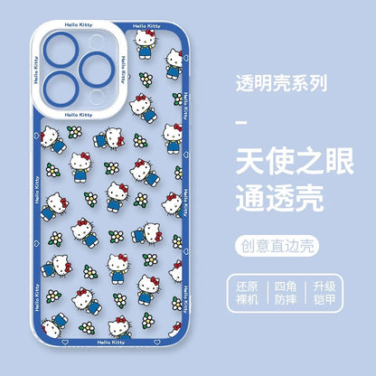 Japanese Cartoon Hello Kitty | Vintage Kitty Blue Version - iPhone Case PLUS SE2 XS XR X 11 12 13 14 15 16 16e 17 17e Pro Promax 12mini 13mini