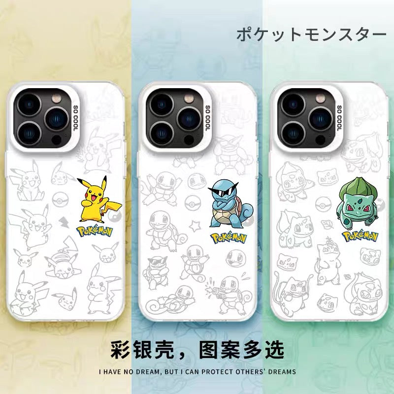 Japanese Cartoon Pokemon Matt & Silver Case Eevee Evolution | Eevee Vaporeon Espeon Umbreon Leafeon Glaceon Sylveon 7 Styles - Phone Case Samsung Galaxy S26 S25 S24 S23 S22 S21 FE Ultra Edge