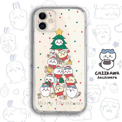 Japanese Cartoon Chiikawa Clean Case | Happy Merry Christmas Tree Angel Stars - iPhone Case PLUS SE2 11 12 13 14 15 16 17 Pro Promax 12mini 13mini