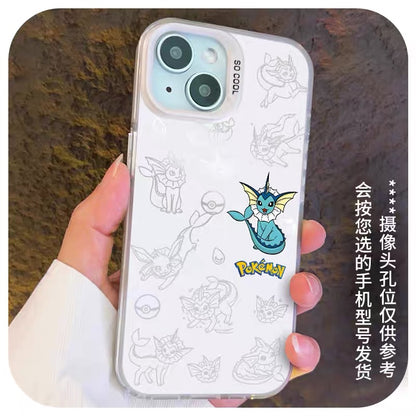 Japanese Cartoon Pokemon Matt & Silver Case Eevee Evolution | Eevee Vaporeon Espeon Umbreon Leafeon Glaceon Sylveon 7 Styles - Phone Case Samsung Galaxy S26 S25 S24 S23 S22 S21 FE Ultra Edge