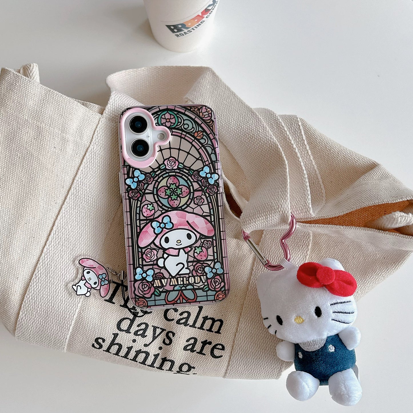 Japanese Cartoon Sanrio iPhone Case with Strap | Laser Glass Window Hello Kitty My Melody Kuromi Cinnamoroll - iPhone Case 7 8 PLUS SE2 XS XR X 11 12 13 14 15 Pro Promax 12mini 13mini