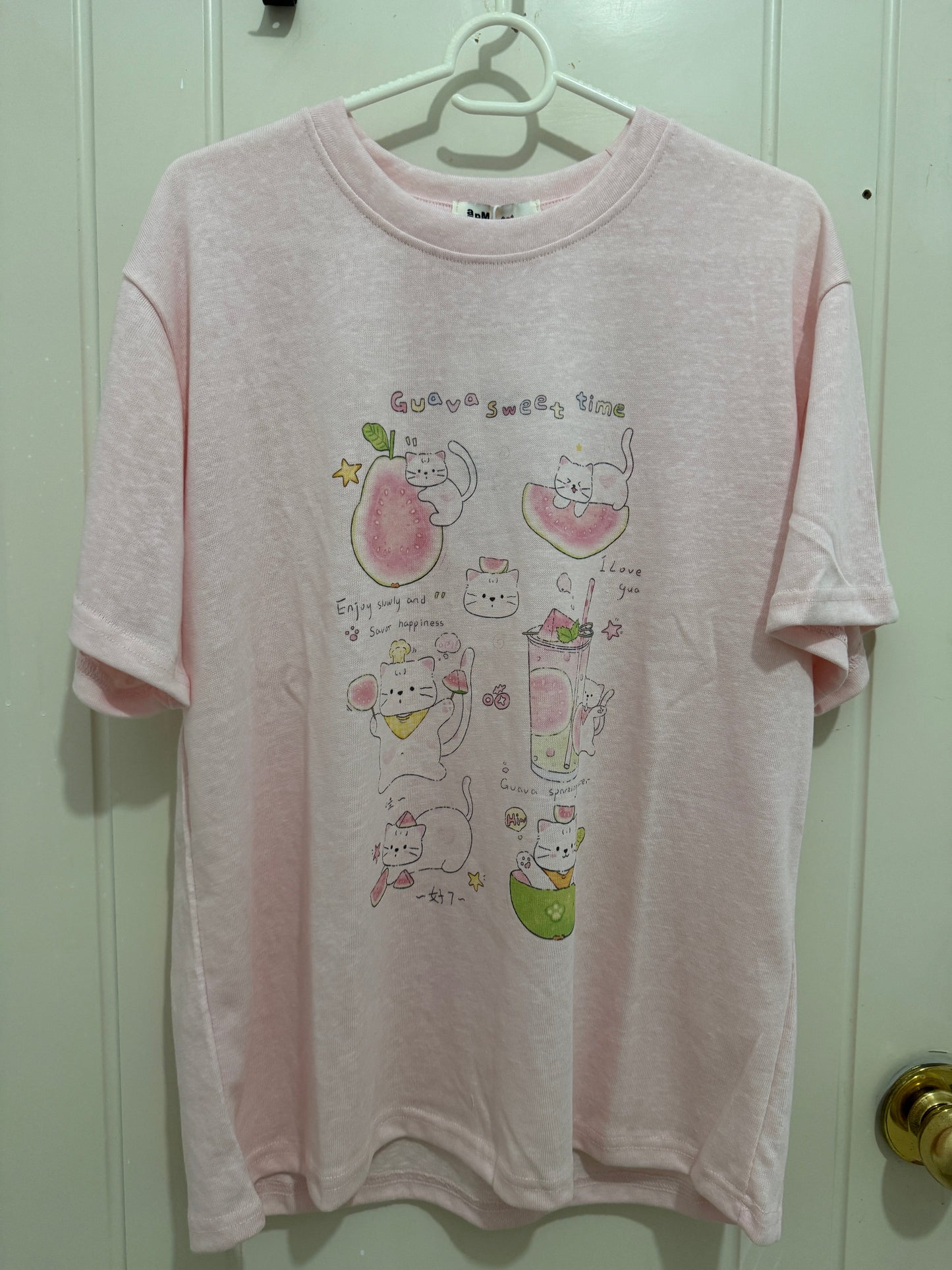 Korean Fashion Cute Animals Style T-Shirt Series | Happy White Cat Guava Sweet Time - Kawaii Fashion Items