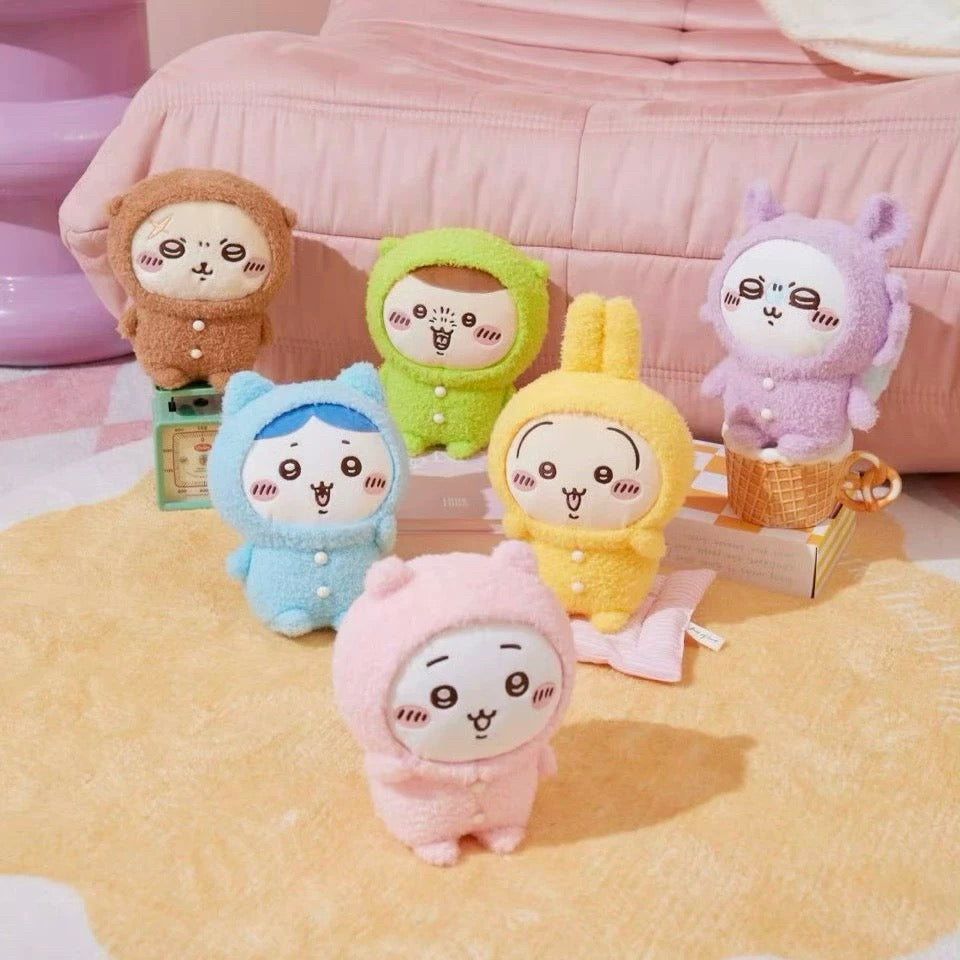 ChiiKawa X Miniso | ChiiKawa Hachiware Usagi Momonga Kurimanju Rakko Pajamas Sitting Plush Doll - Kawaii items Room Decoration doll