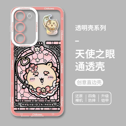 Japanese Cartoon Phone Case Magical Girl with Glass Window Clean Version | Chiikawa Hachiware Usagi Momonga Kurimanju Rakko Shisa Furuhonya - Phone Case Samsung Galaxy S26 S25 S24 S23 S22 S21 FE Ultra Edge