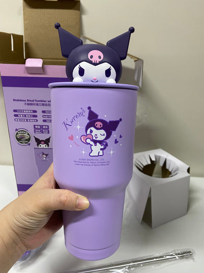 Stainless Steel Tumbler with 3D Lid 900ml | Sanrio Kuromi - Keep Warm & Cool Cup Kitchenware Kitchen