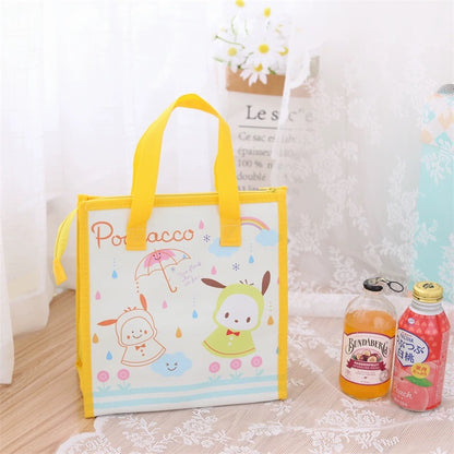 Japanese Cartoon Rainy Day Lunch Handbag | Hello Kitty My Melody Kuromi Cinnamoroll Pompompurin Pochacco Keroppi Hangyodon - Small Tote Bag Can Keep Warm Picnic