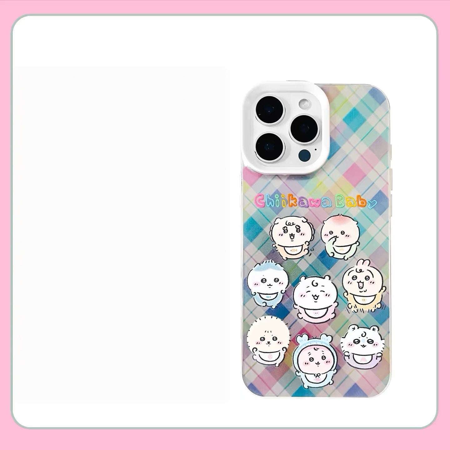 Japanese Cartoon ChiiKawa Baby Laser Case | Colourful Plaid & Star 2 Styles - iPhone Case 11 12 13 14 15 16 16e 17 17e Pro Promax