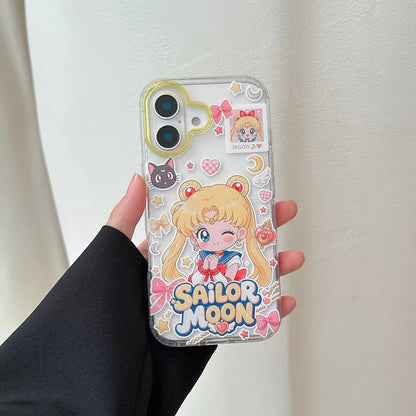 Japanese Cartoon Sailor Moon Gittler Colour Clear Case Version | Sailor Moon Mercury Mars Jupiter Venus - iPhone Case PLUS SE2 XS XR X 11 12 13 14 15 16 16e 17 17e Pro Promax 12mini 13mini