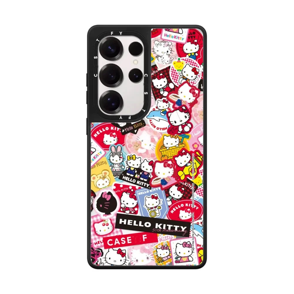 Cute Cartoon Cute Cat Hello Kitty | Stickers & Heart Shape Mirror - Phone Case Samsung Galaxy S25 S24 S23 Ultra KawaiiGiftLand