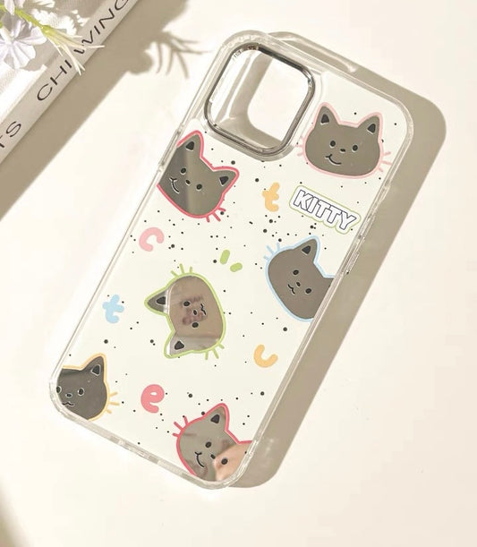 Lovely Cat Kitten with Mirror iPhone case Kawaii Lovely Cute Lolita iPhone PLUS 11 12 13 14 15 Pro Promax