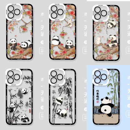 Cute Animal Panda | Chinese Ink Painting Black Version - iPhone Case PLUS SE2 XS XR X 11 12 13 14 15 16 16e 17 17e Pro Promax 12mini 13mini