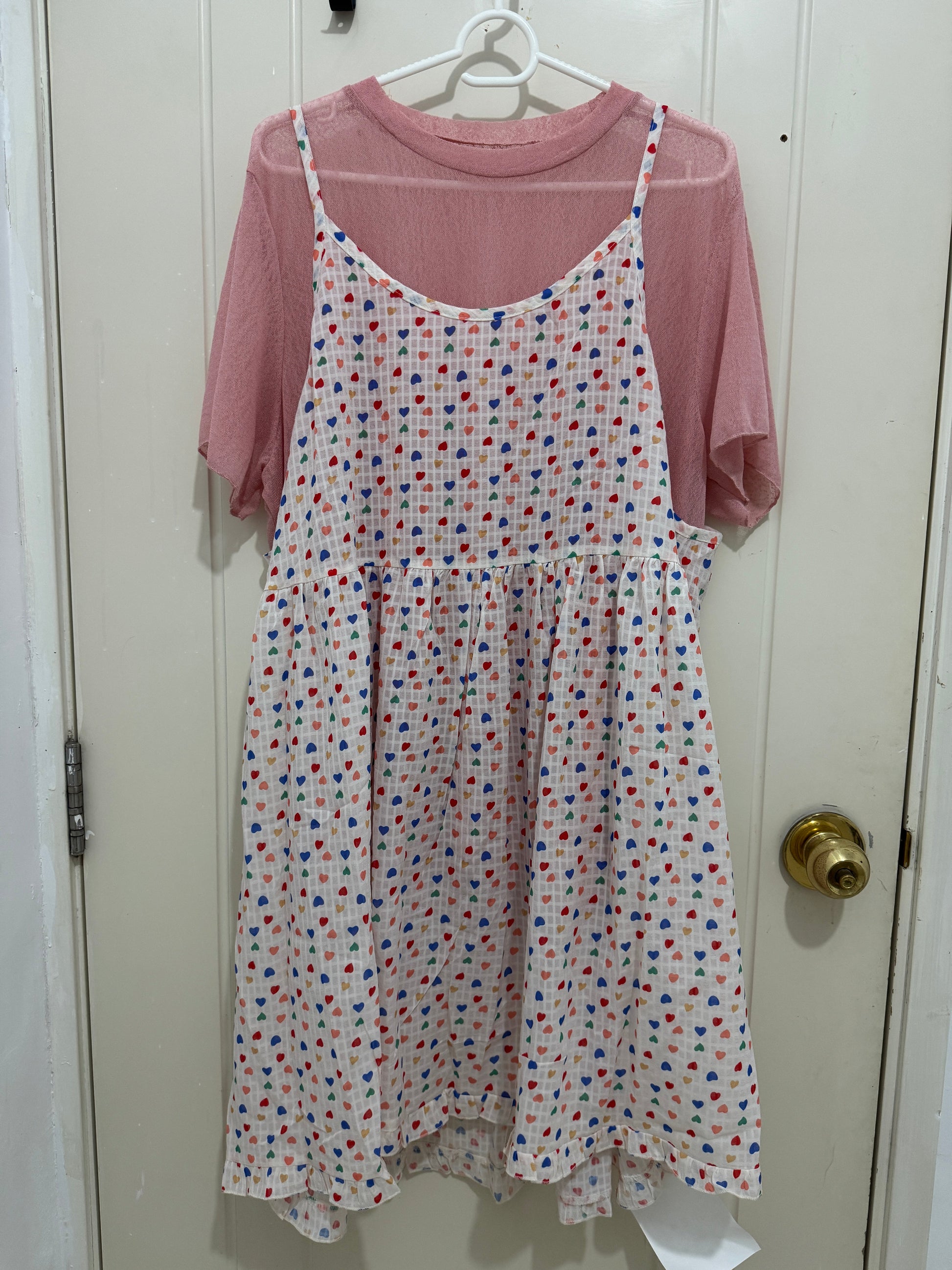 Japanese Fashion Cute Style Shirt Series | Mori Pink Colourful Heart Slip Dress - Kawaii Fashion Items