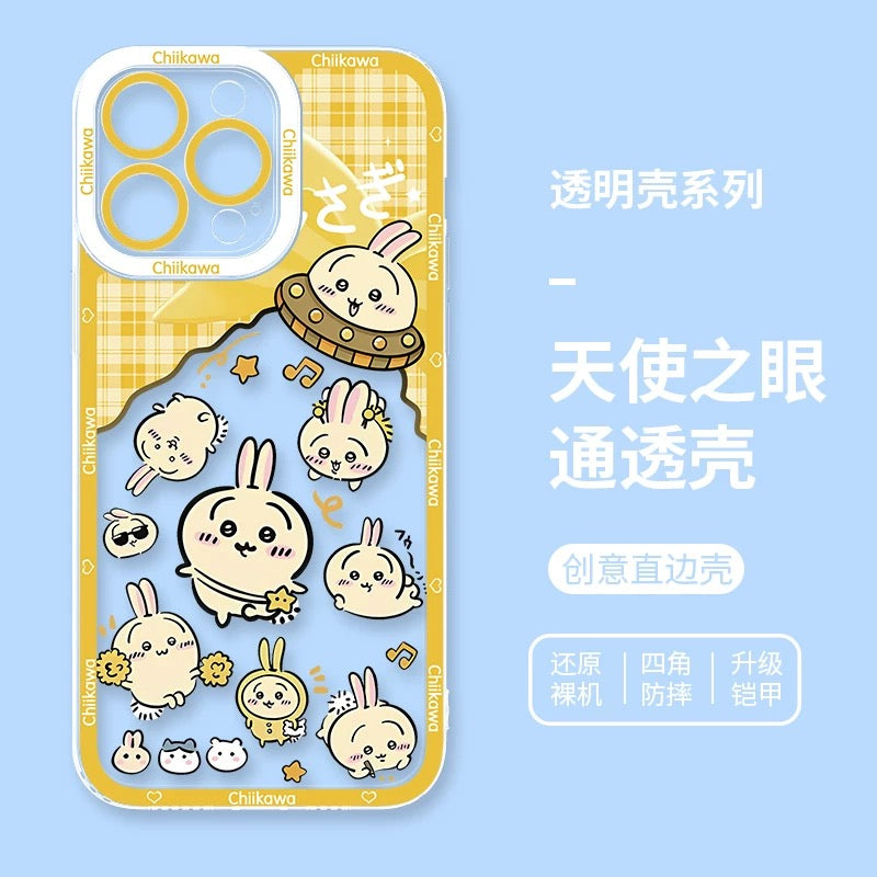 Japanese Cartoon ChiiKawa UFO Version Clean Case | Chiikawa Hachiware Usagi Momonga - iPhone Case PLUS SE2 XS XR X 11 12 13 14 15 16 16e 17 17e Pro Promax 12mini 13mini