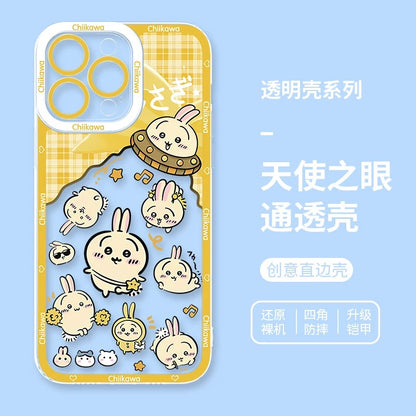 Japanese Cartoon ChiiKawa UFO Version Clean Case | Chiikawa Hachiware Usagi Momonga - iPhone Case PLUS SE2 XS XR X 11 12 13 14 15 16 16e 17 17e Pro Promax 12mini 13mini